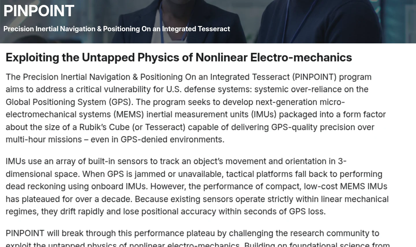 Screenshot of the DARPA PINPOINT program page showing the abstract and the solicitation number HR001126S0016